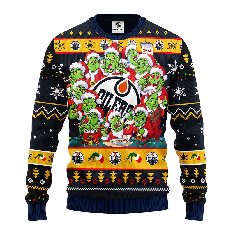 NHL Edmonton Oilers 12 Grinch Ugly Hoodie 3D Zip Hoodie 3D Ugly Christmas Sweater 3D Fleece Hoodie