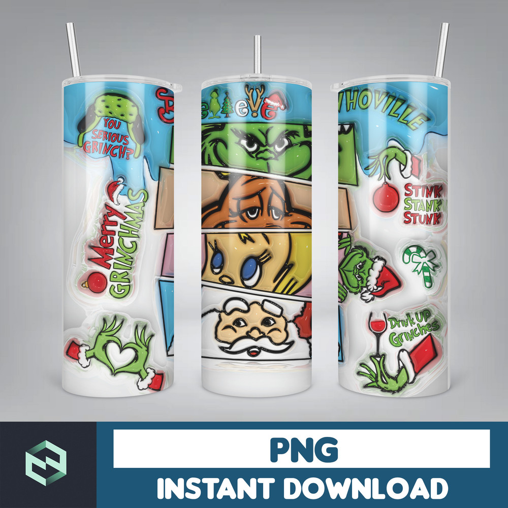3D Inflated Christmas Tumbler Wrap Design Download PNG, 20 Oz Digital Tumbler Wrap PNG Instant Download (5).jpg