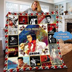 personalized elvis presley quilt blanket, king of rock and roll fan blanket, elvis presley beeding set blanket gift for