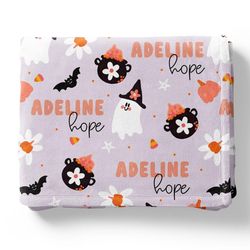 personalized ghosts blanket for kids, custom name blanket for kids, custom halloween blanket with name, kids name blanke