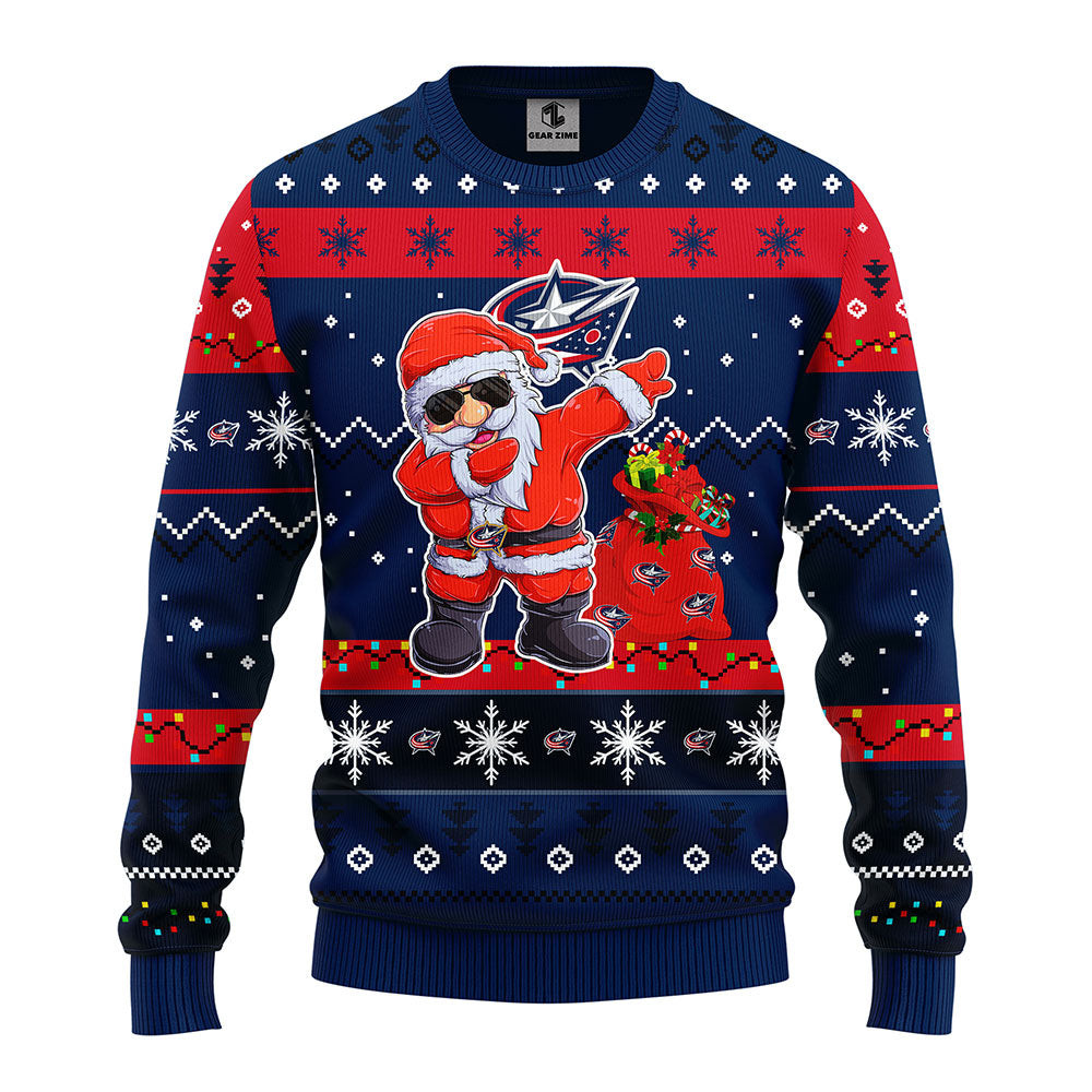 NHL Columbus Blue Jackets Dabbing Santa Claus Ugly Hoodie 3D Zip Hoodie 3D Ugly Christmas Sweater 3D Fleece Hoodie