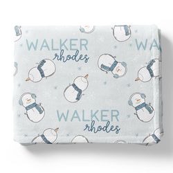 personalized snowman blanket for kids, custom name blanket for kids, custom christmas blanket with name, kids name blank