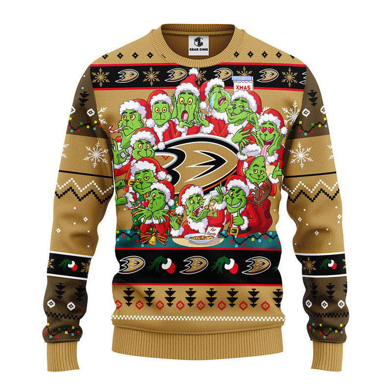 NHL Anaheim Ducks 12 Grinch Ugly Hoodie 3D Zip Hoodie 3D Ugly Christmas Sweater 3D Fleece Hoodie