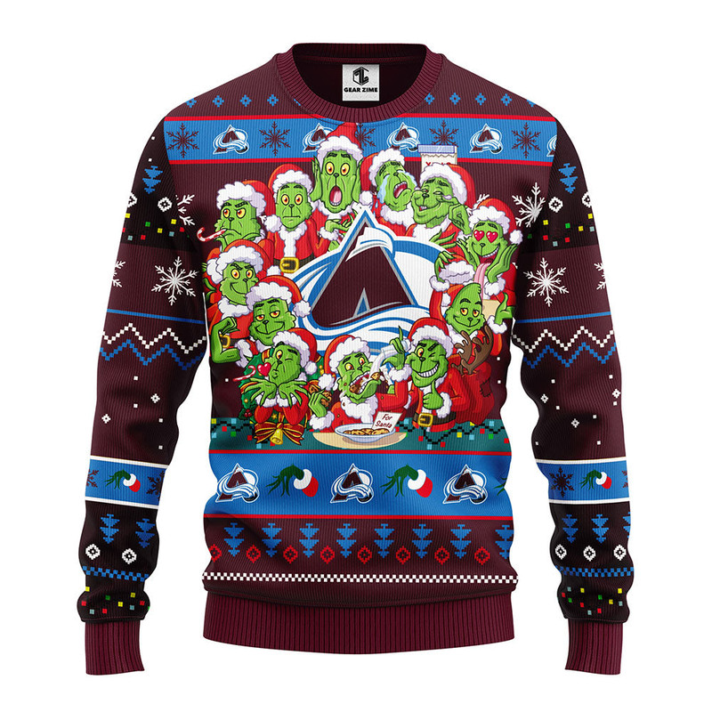 NHL Colorado Avalanche 12 Grinch Ugly Hoodie 3D Zip Hoodie 3D Ugly Christmas Sweater 3D Fleece Hoodie