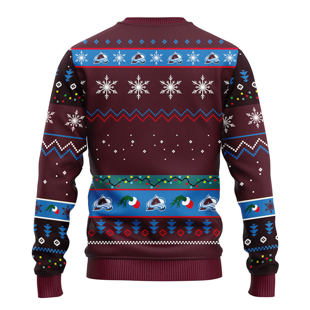 NHL Colorado Avalanche 12 Grinch Ugly Hoodie 3D Zip Hoodie 3D Ugly Christmas Sweater 3D Fleece Hoodie