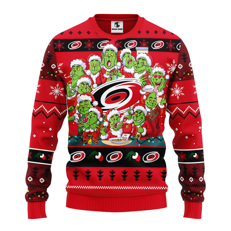 NHL Carolina Hurricanes 12 Grinch Ugly Hoodie 3D Zip Hoodie 3D Ugly Christmas Sweater 3D Fleece Hoodie