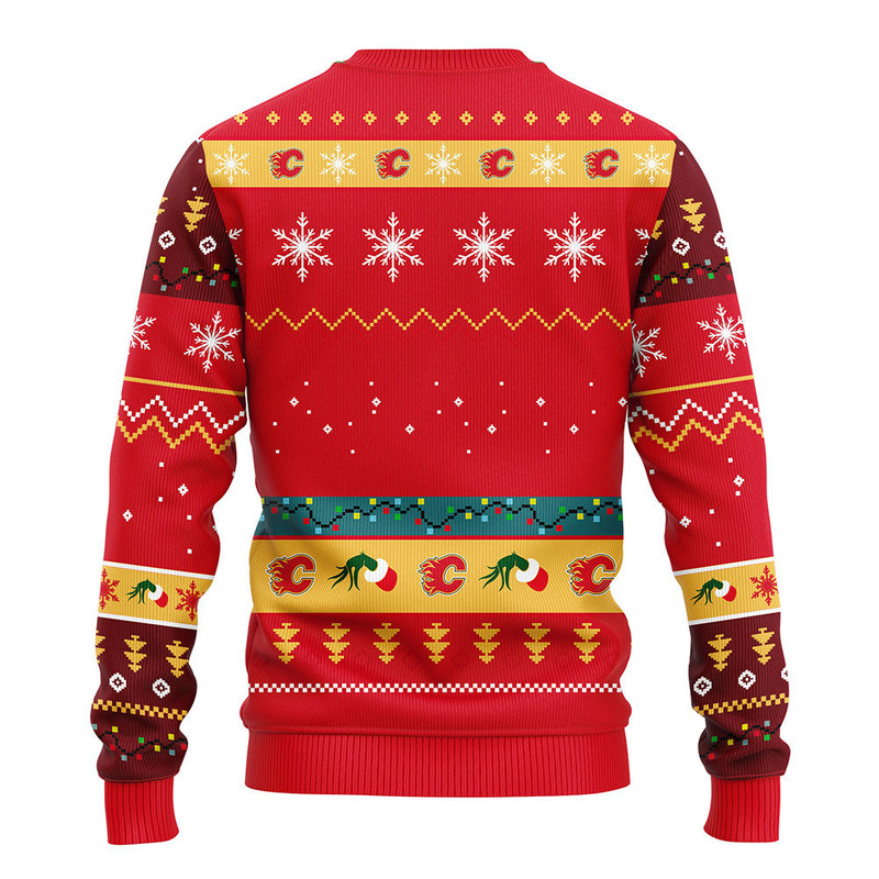 NHL Calgary Flames 12 Grinch Ugly Hoodie 3D Zip Hoodie 3D Ugly Christmas Sweater 3D Fleece Hoodie