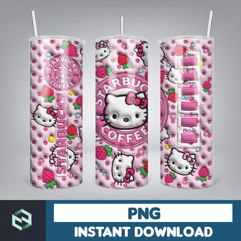 Kitty Coffee Tumbler, Cartoon Tumbler, Tumbler Wrap, Spring Flower Pink Cat PNG, 20oz Straight Skinny Wrap, Full Tumbler Wrap (3).jpg