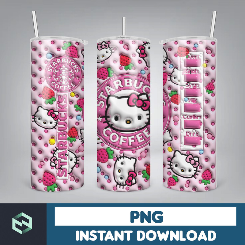 Kitty Coffee Tumbler, Cartoon Tumbler, Tumbler Wrap, Spring Flower Pink Cat PNG, 20oz Straight Skinny Wrap, Full Tumbler Wrap (3).jpg