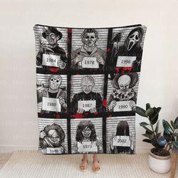 horror movie halloween cotton blanket, serial killers blanket, horror movie watching blanket, horror characters, classic