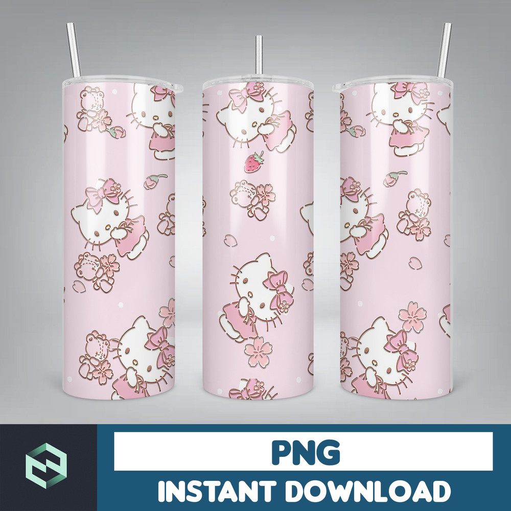 Kitty Coffee Tumbler, Cartoon Tumbler, Tumbler Wrap, Spring Flower Pink Cat PNG, 20oz Straight Skinny Wrap, Full Tumbler Wrap (33).jpg