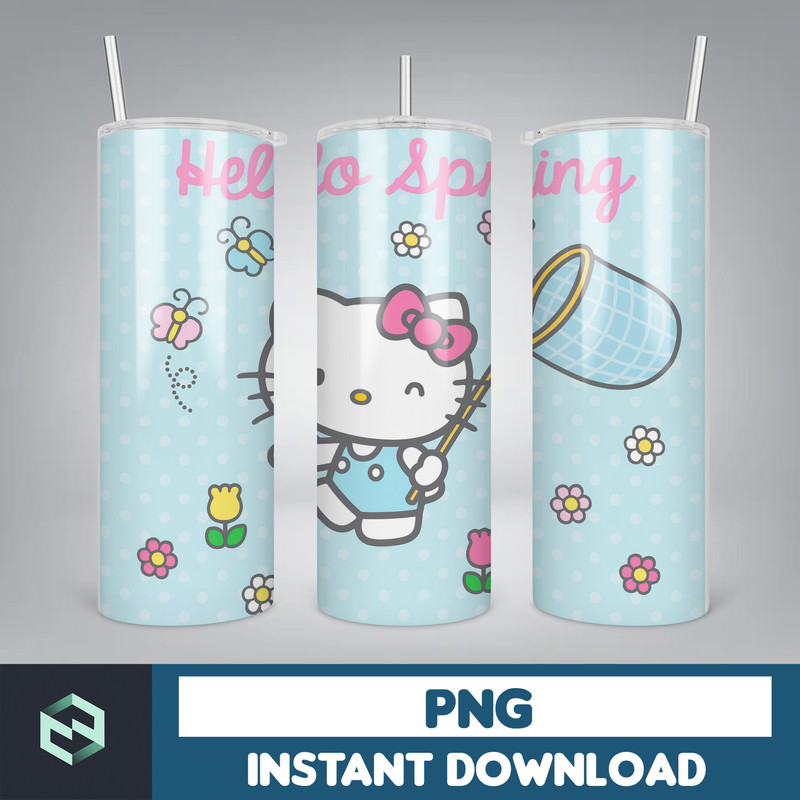 Kitty Coffee Tumbler, Cartoon Tumbler, Tumbler Wrap, Spring Flower Pink Cat PNG, 20oz Straight Skinny Wrap, Full Tumbler Wrap (35).jpg