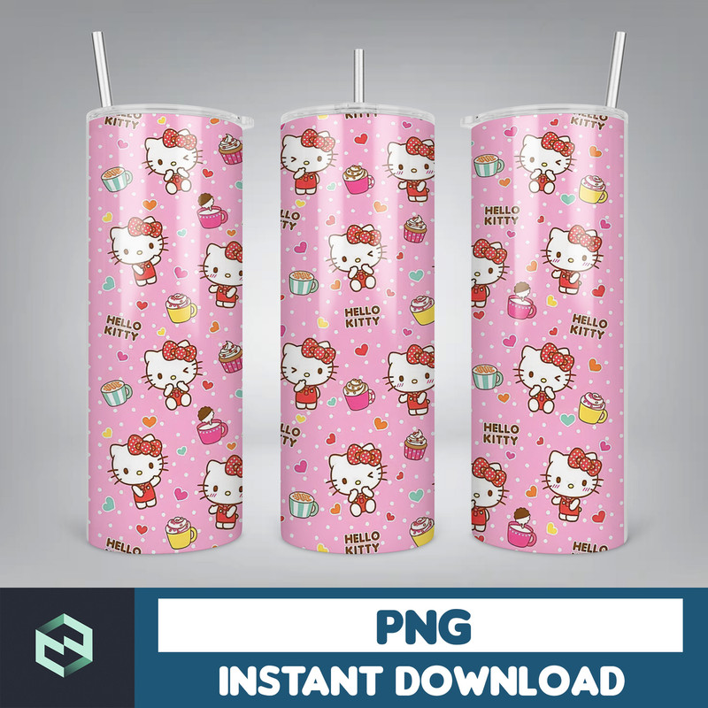 Kitty Coffee Tumbler, Cartoon Tumbler, Tumbler Wrap, Spring Flower Pink Cat PNG, 20oz Straight Skinny Wrap, Full Tumbler Wrap (38).jpg