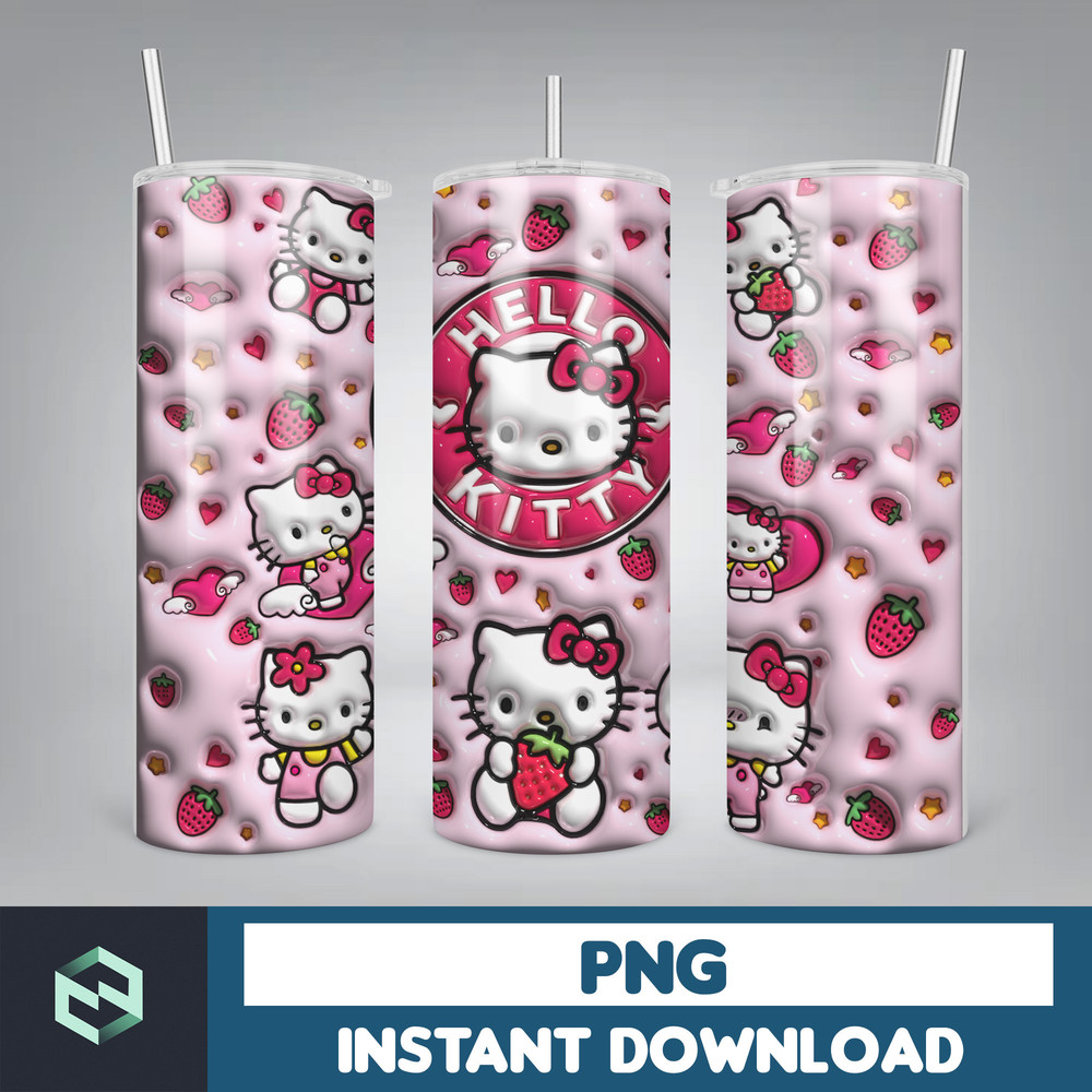 Kitty Coffee Tumbler, Cartoon Tumbler, Tumbler Wrap, Spring Flower Pink Cat PNG, 20oz Straight Skinny Wrap, Full Tumbler Wrap (60).jpg