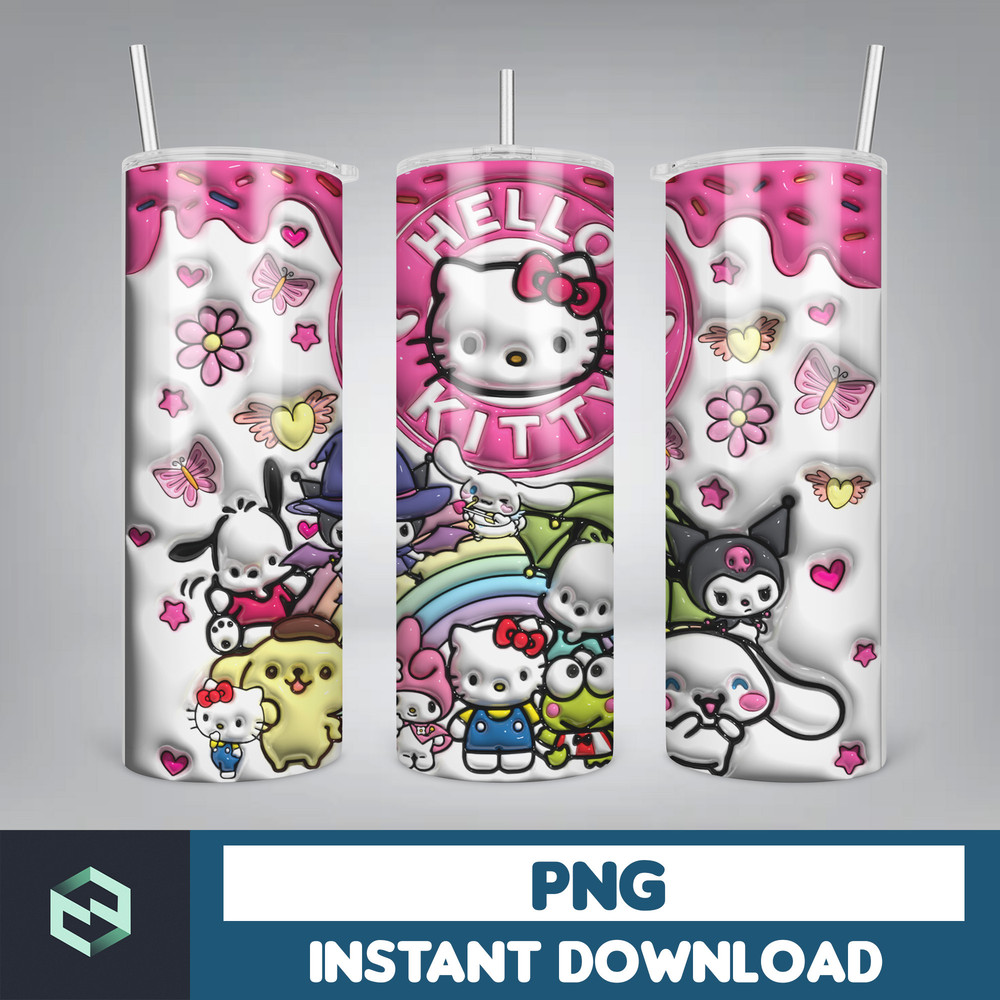 Kitty Coffee Tumbler, Cartoon Tumbler, Tumbler Wrap, Spring Flower Pink Cat PNG, 20oz Straight Skinny Wrap, Full Tumbler Wrap (61).jpg