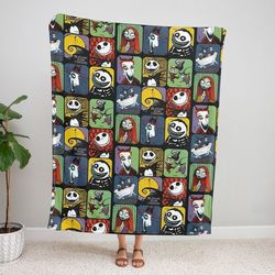 the nightmare before christmas blanket, halloween jack and sally fleece blanket, witch halloween blanket skull halloween
