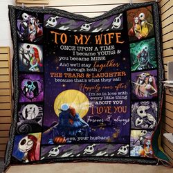to my wife fleece blanket, nightmare before christmas, jack skellington and sally blanket, halloween gifts, valentine da