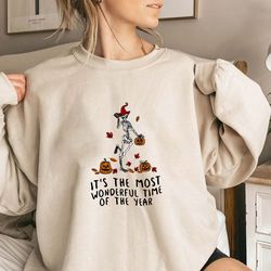 its the most wondrful time, halloween sweatshirt, witch shirt, gift for halloween, iprintasty halloween, skeleton fall h