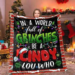 be a cindy lou who christmas blanket, grinch christmas decor gift, christmas blanket, grinch gift, christmas gifts, grin