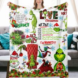 christmas cartoon grinch sherpa fleece blanket, christmas blanket, grinch face blanket, christmas gifts, grinch christma