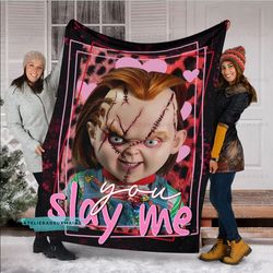 chucky of bride sofa blanket, cult of chucky chucky blanket custom name blanket, chucky christmas blanket, halloween cus