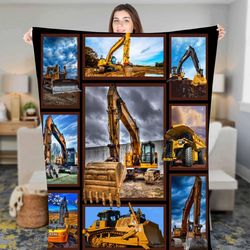 excavator construction fleece sherpa christmas excavator home decor fleece sherpa blanket, christmas blanket gift, excav