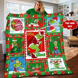 personalized dr seuss the grinch fleece blanket, christmas blanket, grinch face blanket, christmas gifts, grinch christm