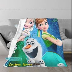 personalized kids blanket, princess elsa blanket, frozen blanket, snow queen princess blanket, custom blanket for girls,