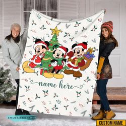 personalized mickey mouse santa claus xmas tree xmas vibes christmas fleece blanket, christmas dear santa, mickey and fr