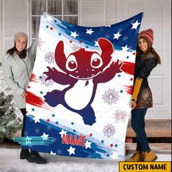 personalized stitch independence day sofa blanket, stitch and lilo blanket, stitch lover xmas blanket, stitch angel blan