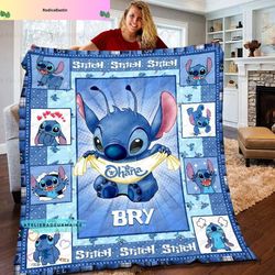 personalized stitch ohana fleece blanket, stitch and lilo, stitch lover xmas blanket,stitch angel blanket,stitch angel f