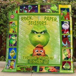 rock paper scissors throat punch i win blanket , christmas blanket, grinch face blanket, christmas gift, birthday gifts