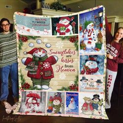 snowflakes are kisses from heaven snowman christmas fleece blanket, mink sherpa blanket, christmas gift, snowman blanket