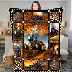 train blanket for dad, husband grandson fleece sherpa blanket, christmas blanket, train birthday gift, train home decor,