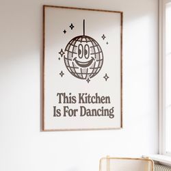 trendy kitchen decor, cute dance art, kitchen wall art print, retro disco ball print, groovy kitchen poster, retro wall