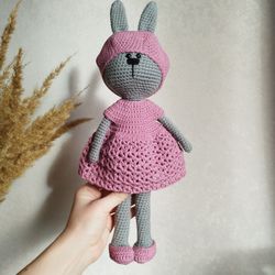 Crochet bunny toy in a dress, stuffed animal toy, bunny toy, amigurumi toy bunny