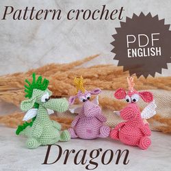 Crochet pattern soft toy Dragon. Soft toy for baby. Gift for girls and boys. PDF English