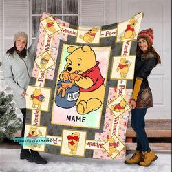 personalized bear lovers winnie the pooh christmas blanket, pooh bear blanket, winnie the pooh and friends blanket, pooh