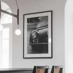 old porsche black and white vehicle photography, office decor, bedroom decor, vintage wall art, black and white poster,