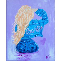Barbie Painting Original Art Fashion Illustration Denim Jacket Hair Blonde Woman