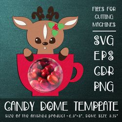 Deer in a Cup | Candy Dome | Christmas Ornament | Paper Craft Template | Sucker Holder SVG