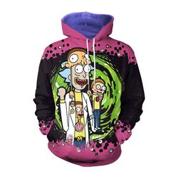 anime 3d printed rick and morty purple hoodie