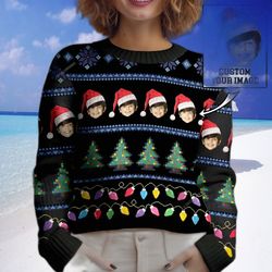 Customized Photo Christmas Ugly Sweater for Men & Women - Festive Light Holiday Sweater