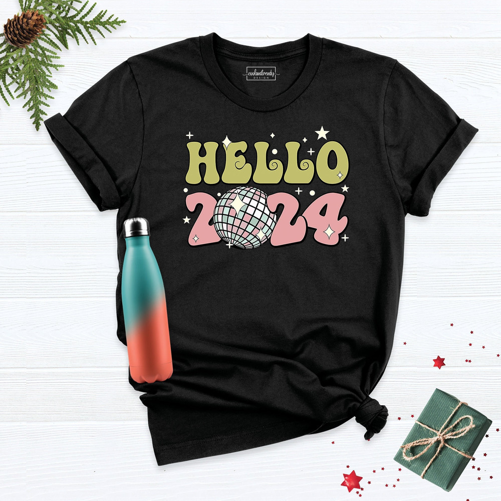 Hello 2024 Christmas Shirt, Happy New Year Tshirt, New Year Festive Party Shirt For Women, Retro Christmas Tee, Christmas Outfit, Xmas Shirt.jpg