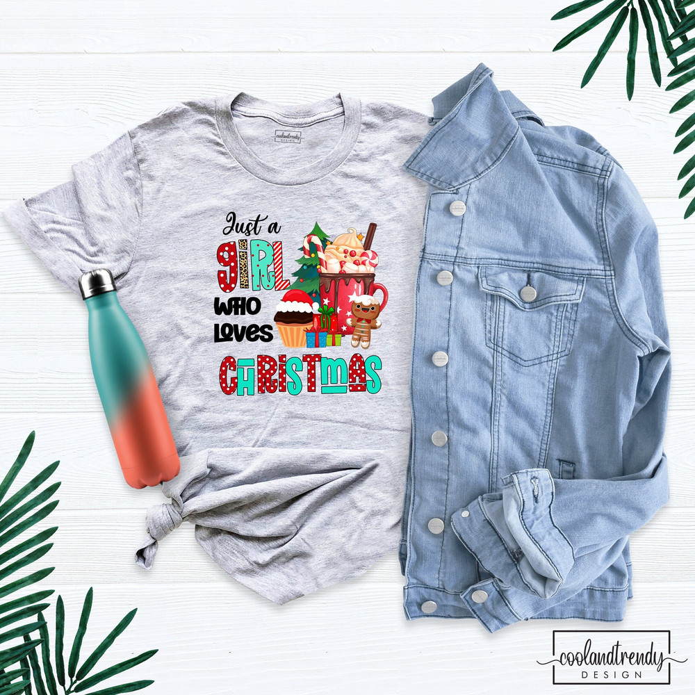 Just A Girl Who Loves Christmas Shirt, Girls Christmas Shirt, Christmas Coffee Outfit, Holiday Winter Tree Tees, Funny Christmas Shirt.jpg
