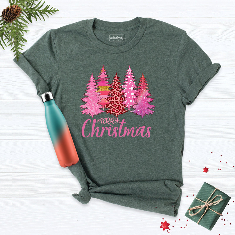 Ladies Christmas Shirt, Women Christmas Shirt, Women Holiday Shirt, Leopard Print Christmas Tree Shirt, Cute Christmas Trees Shirt.jpg