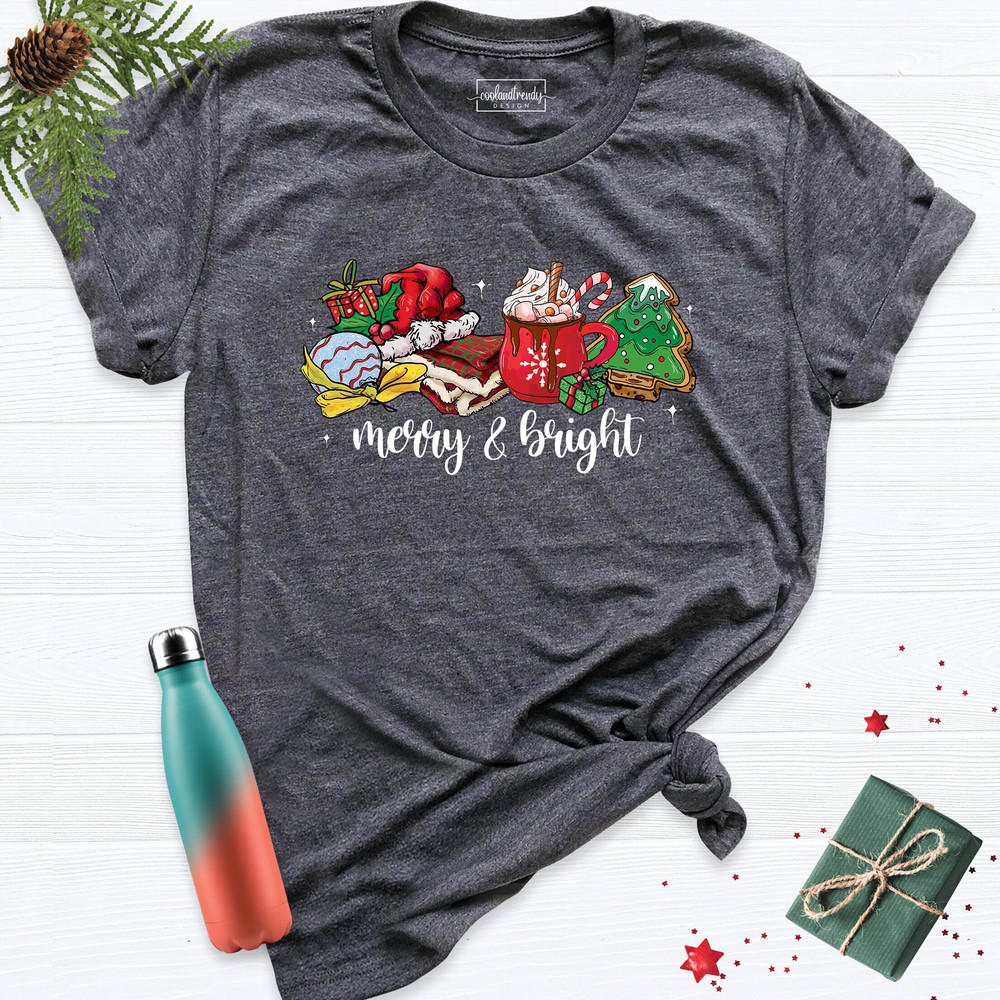 Merry and Bright Christmas Tee, Women's Christmas Shirt, Christmas Party Shirt, Family Xmas Matching Tshirt, Xmas Tshirt, Winter Shirt.jpg