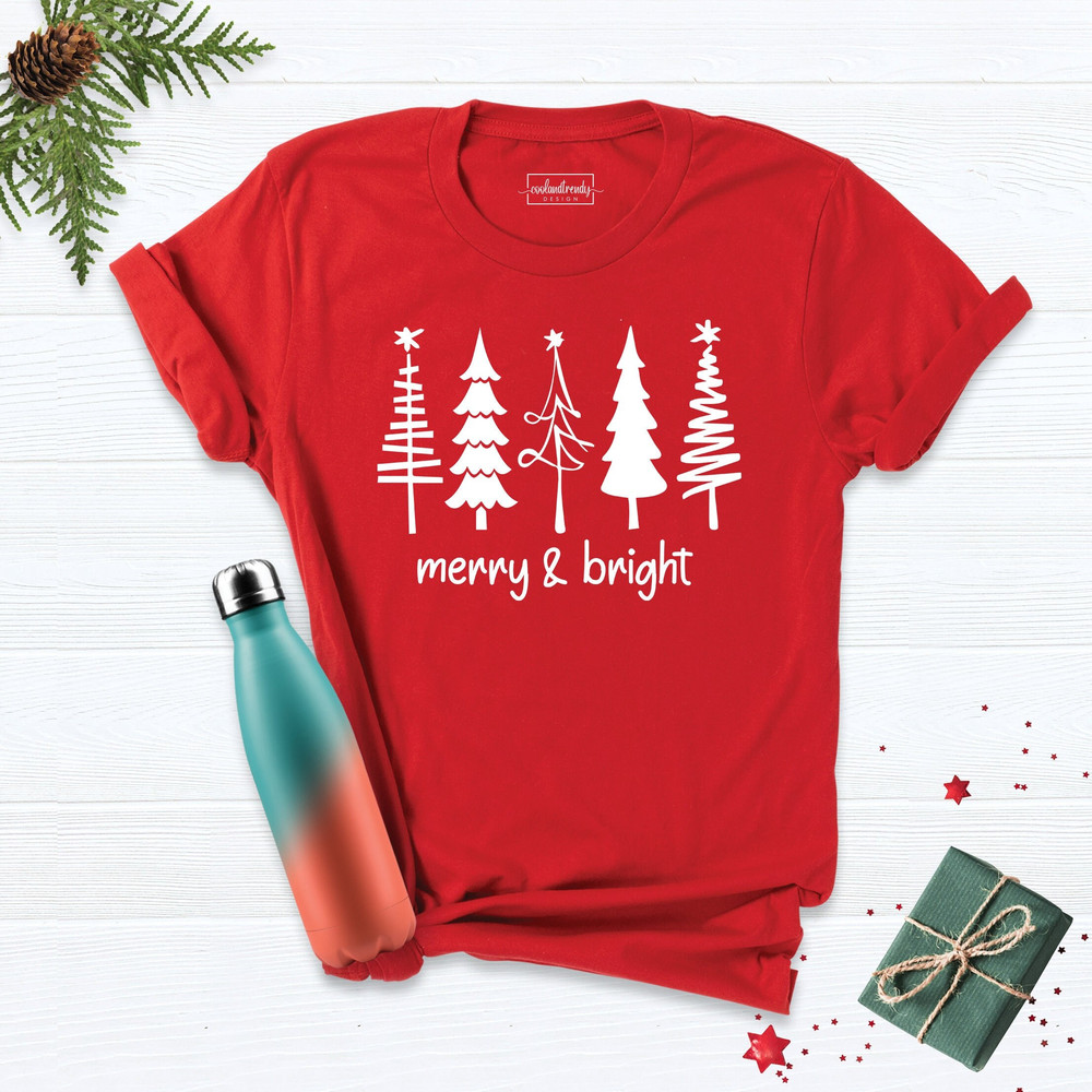 Merry and Bright Trees Women's Christmas Shirt, Winter Shirt, Cute Holiday Tee, Christmas Tree Shirt, Womans Holiday Shirt, Xmas Holiday Tee.jpg