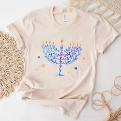Hanukkah Menorah Watercolor Shirt, Hanukkah Holiday Shirt, Jewish Gift Tee, Festival Of Light, Jewish Festival, Jewish R