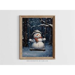 snowman on swing funny christmas painting kids room